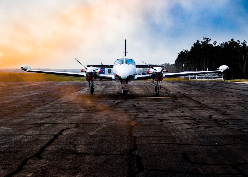 A sleek private jet on a runway ready for takeoff, symbolizing business aviation and charter operations.